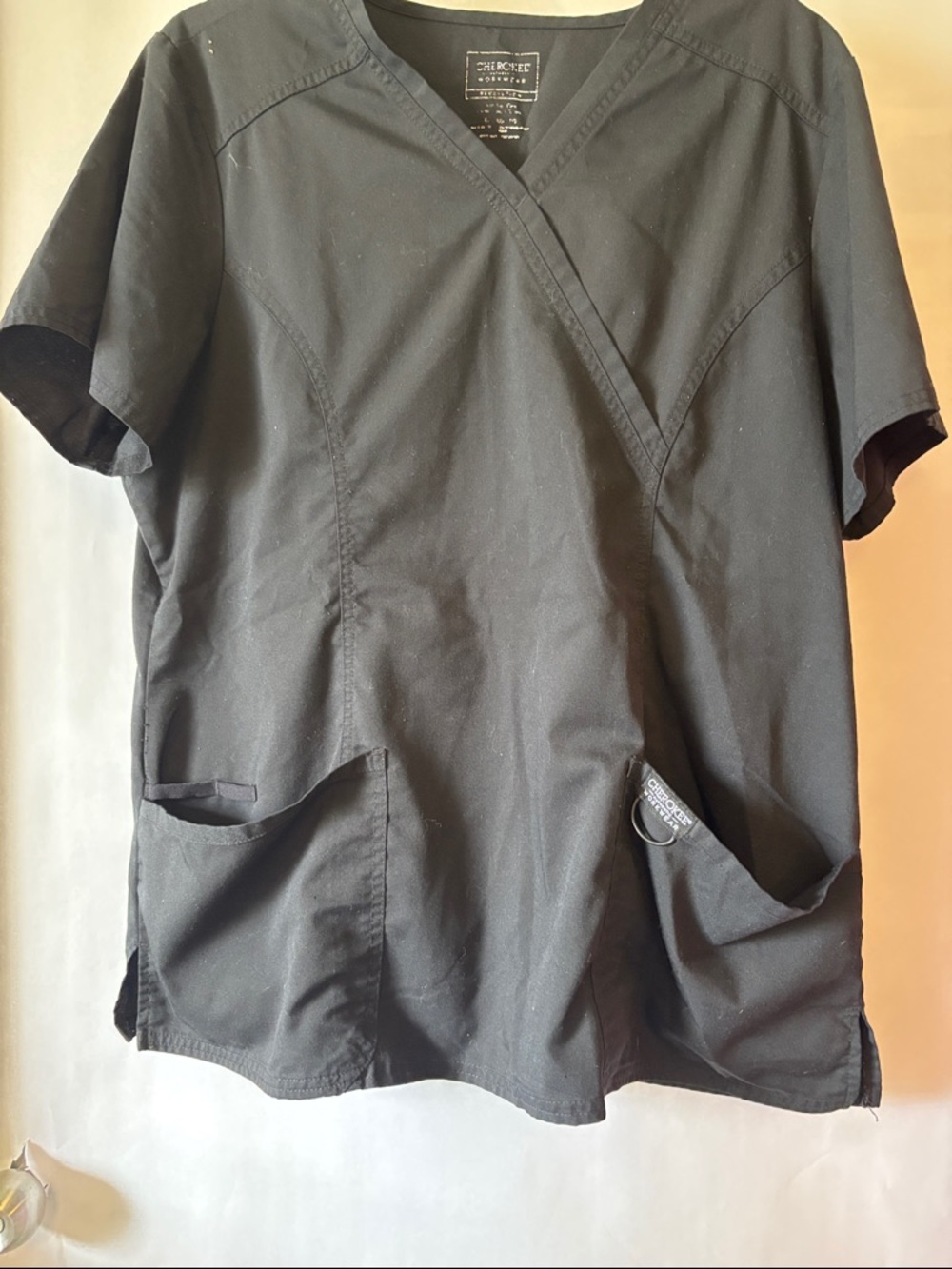 Cherokee Black V-Neck Medical Scrub Top